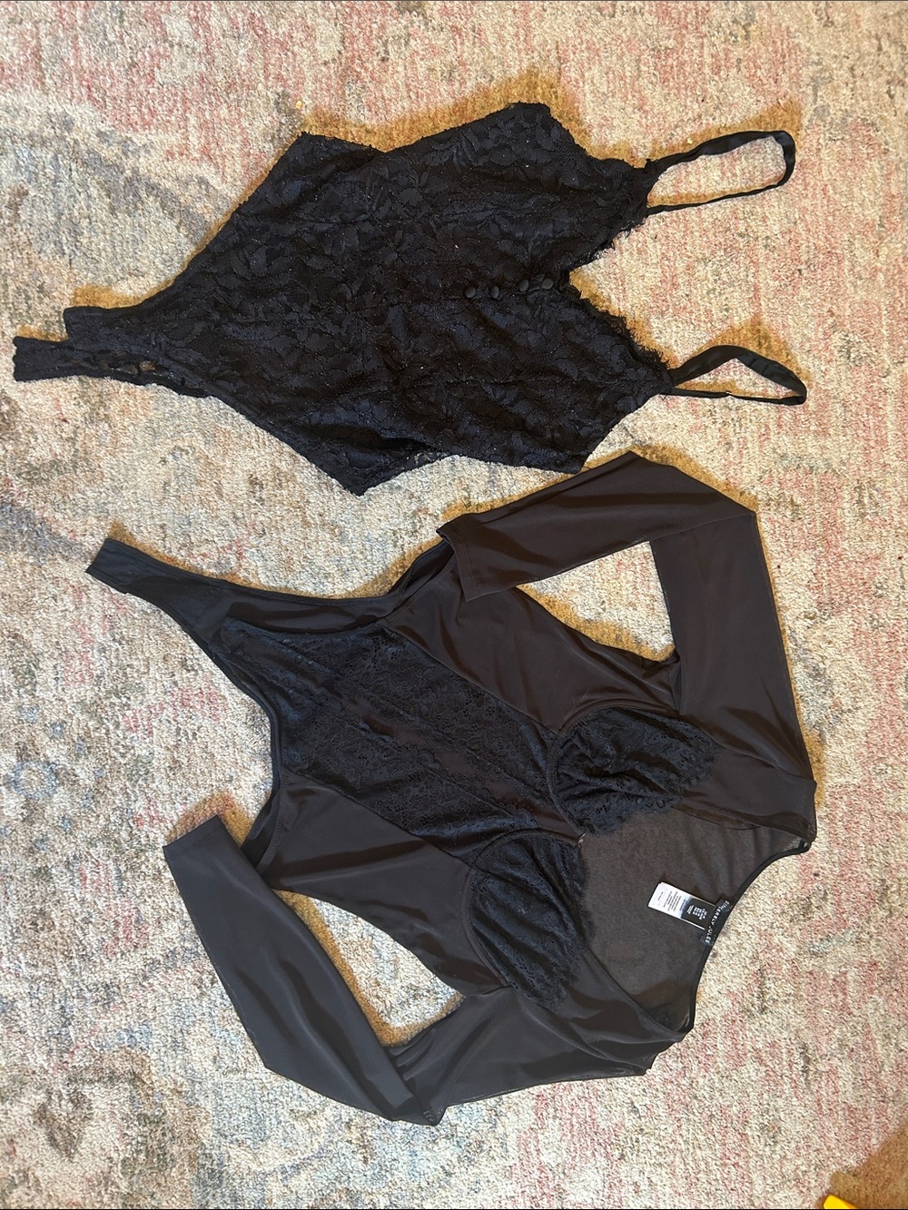 Black Lace & Mesh Bodysuit Set